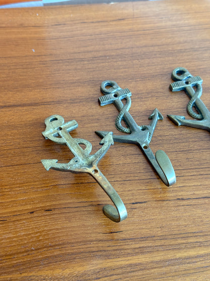 Set of 4 Vintage Brass Nautical Anchor Hooks