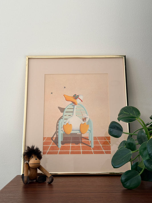 Vintage Michael Bedard Sitting Duck Framed Print,1980s