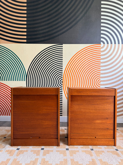 Pair of Teak Tambour Door Cabinets