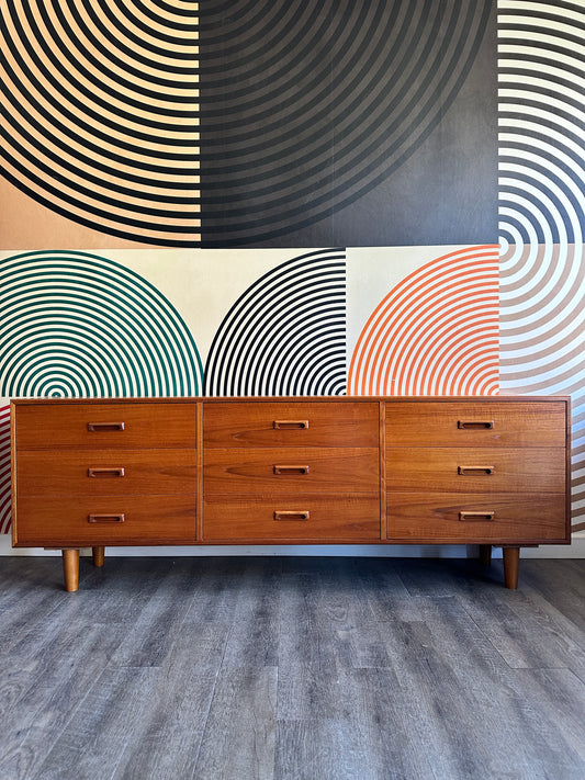 Vintage Teak 9 Drawer Dresser