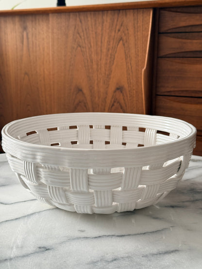 Vintage PCCW White Basket Weave Pottery 12” Large Bowl Made Slovenia