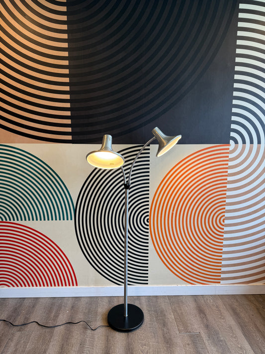 Vintage Midcentury Modern Chrome Gooseneck Floor Lamp