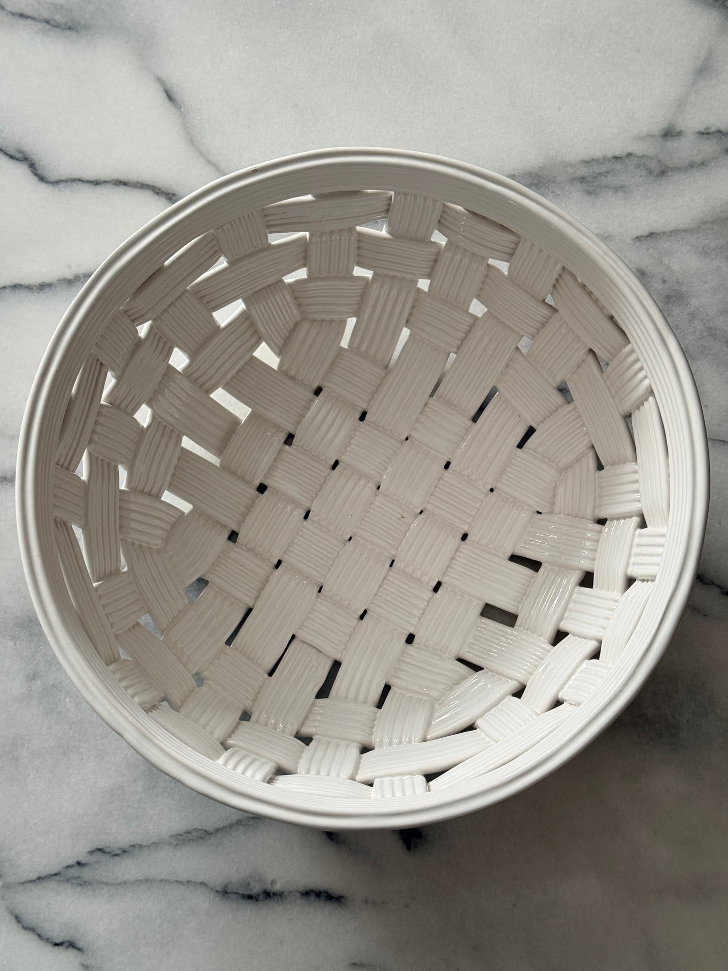Vintage PCCW White Basket Weave Pottery 12” Large Bowl Made Slovenia