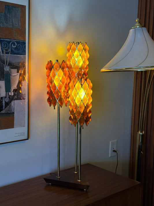 Vintage Diamond Lucite Table Lamp