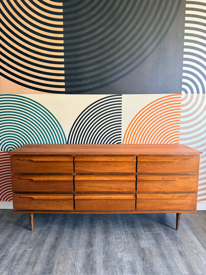 Vintage Walnut 9 Drawer Dresser
