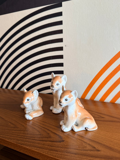 Vintage Lomonosov Porcelain Lion Cubs, Made in USSR