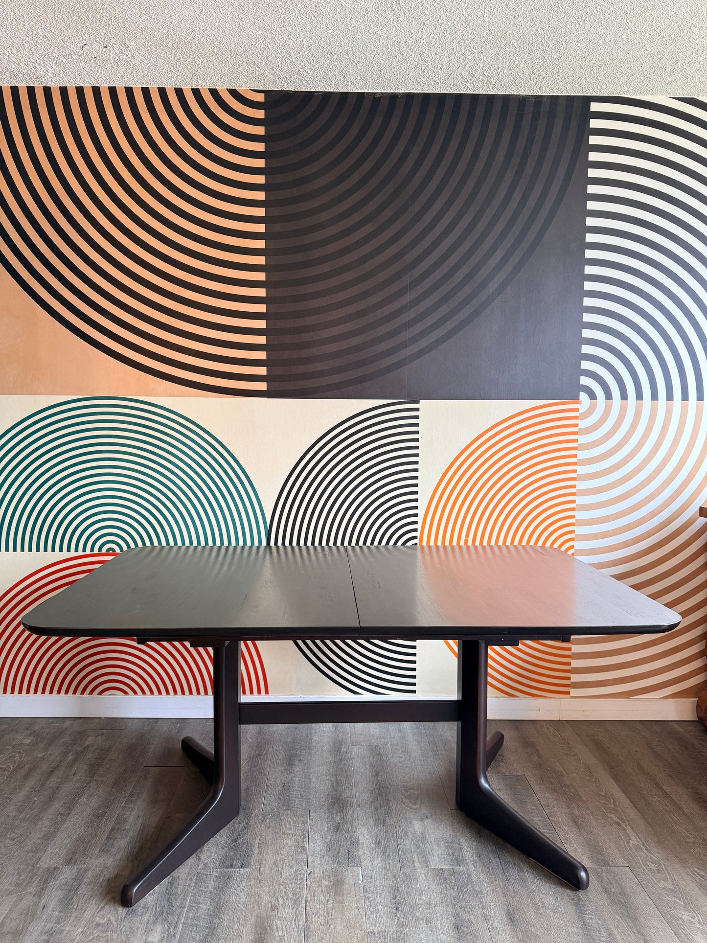 Rectangular Dark Brown Dining Table with 1 Leaf