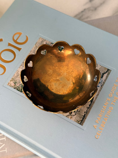 Vintage Brass Candy Bowl With Hearts Cut Out