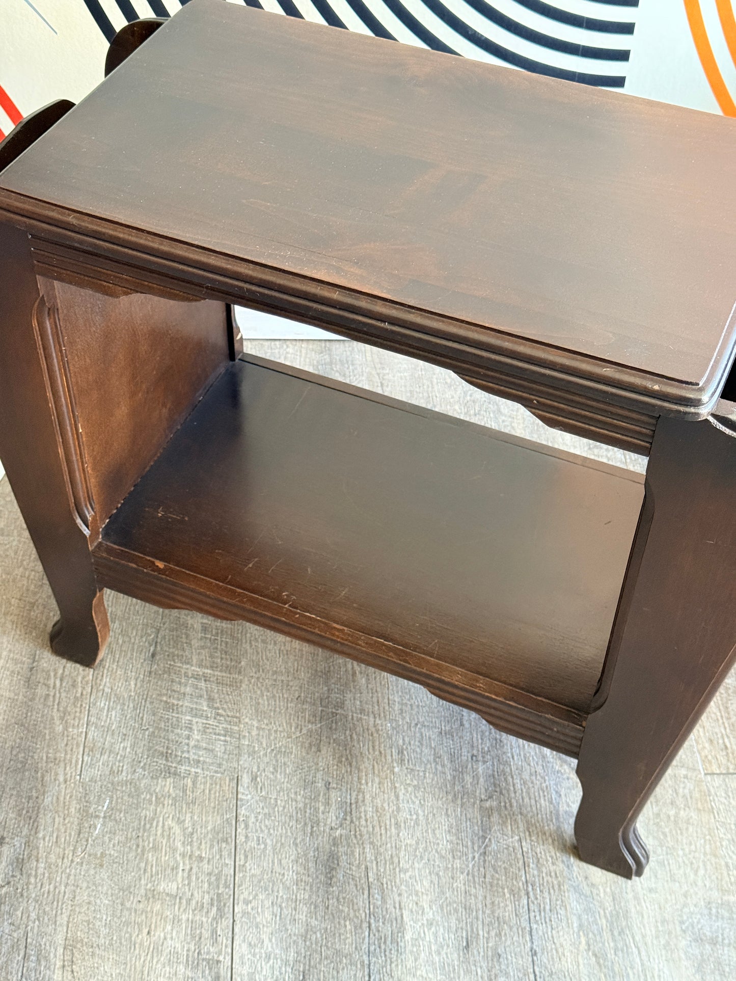 Vintage Wooden End Table with Magazine Rack