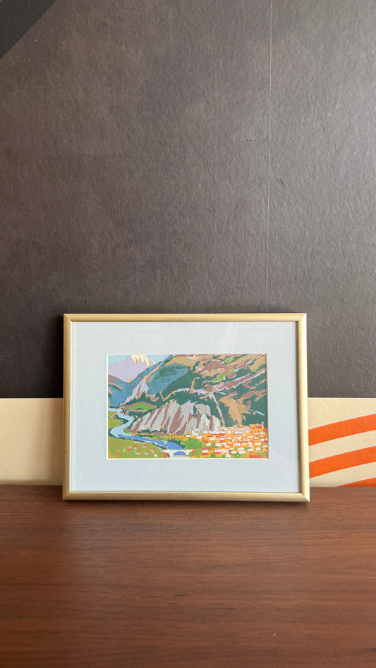 Mountain Village Landscape — Framed Original Artwork