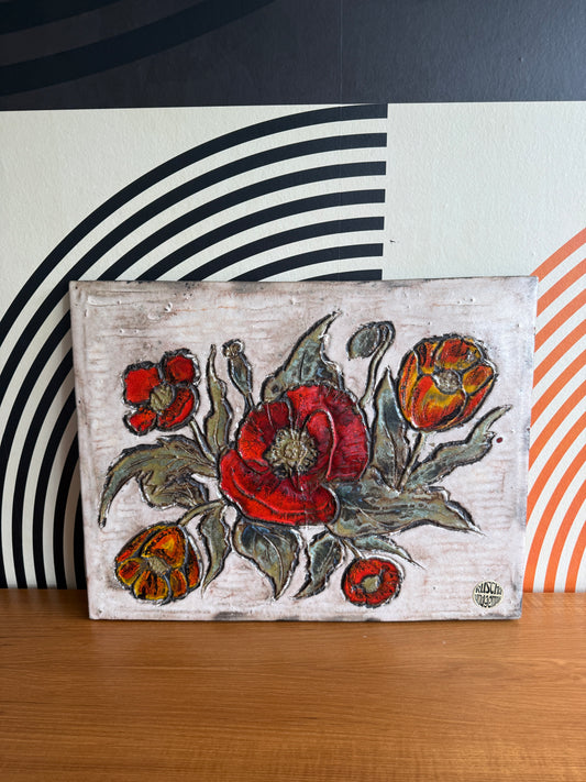 Vintage Ruscha Roses Ceramic Wall Plaque