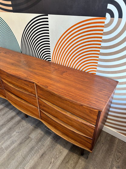 Vintage Scalloped Top Walnut 9 Drawer Dresser