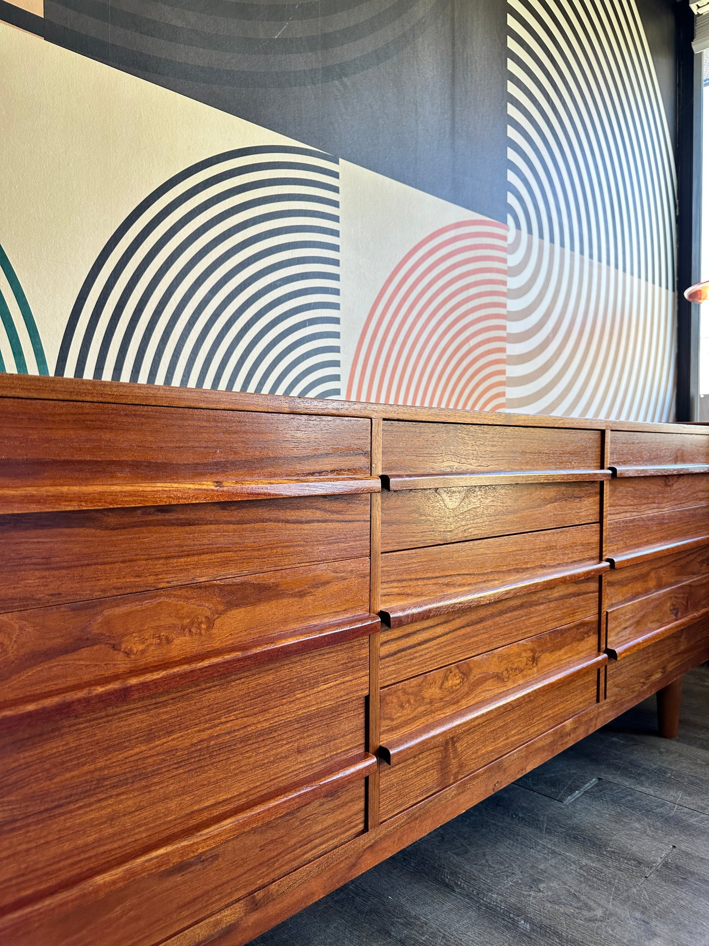 Vintage Teak 9 Drawer Dresser