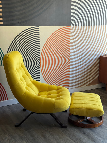 Vintage Yellow Westnofa Lounge Chair with Ottoman
