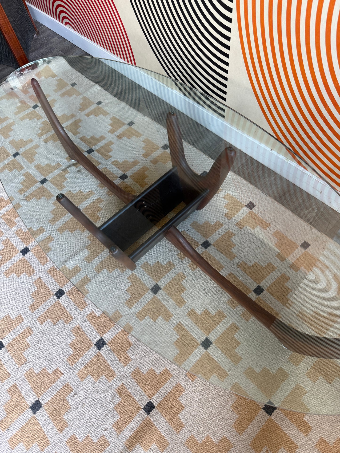 Sculptural Walnut Glass Coffee Table