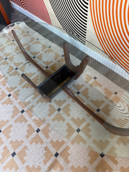 Sculptural Walnut Glass Coffee Table