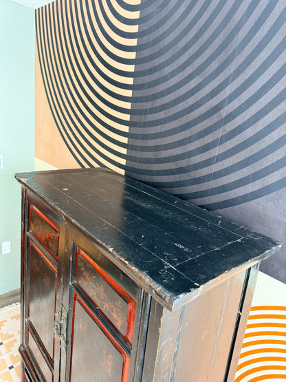 Antique Chinese Red & Black Lacquer Cabinet