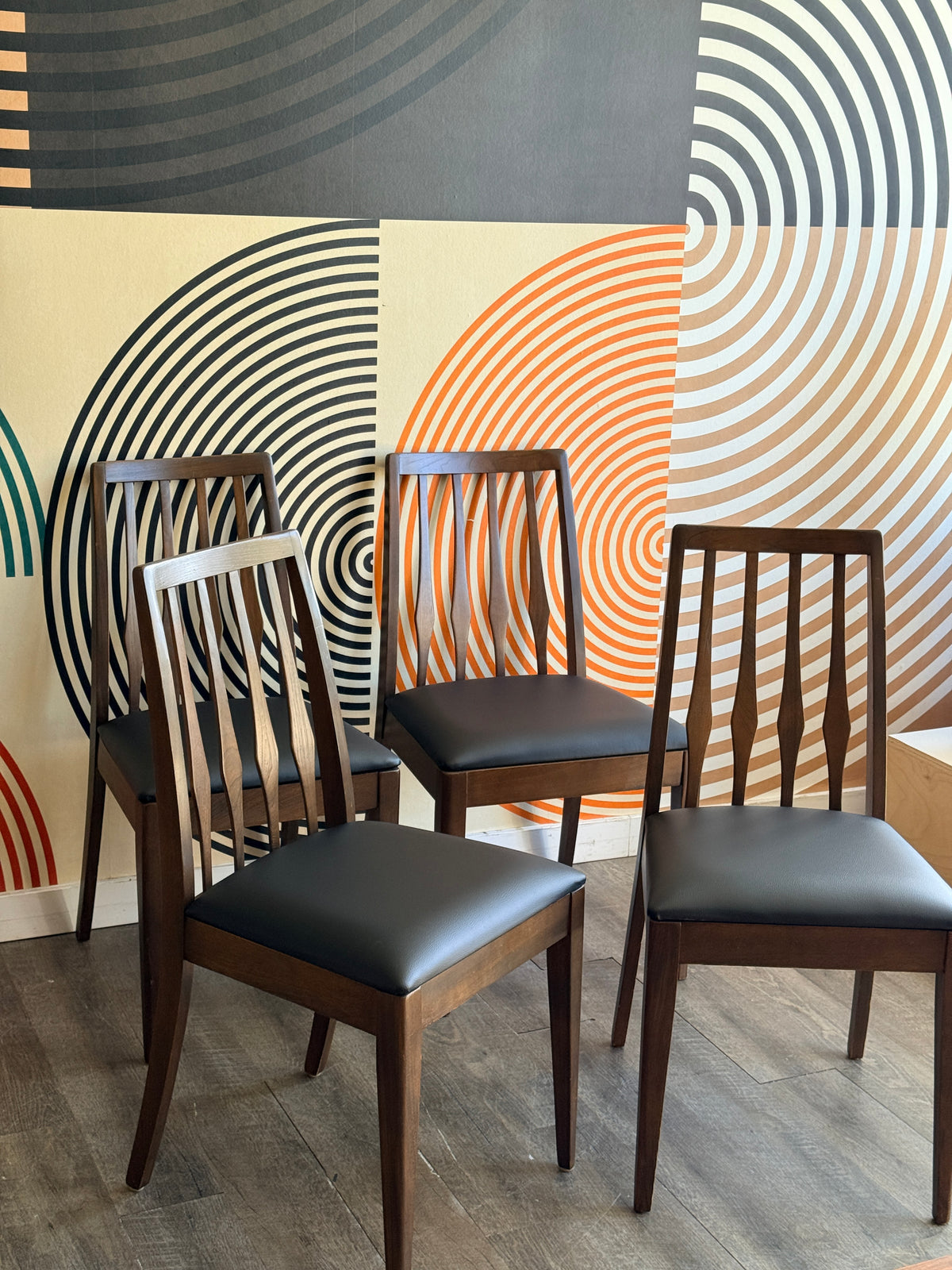Vintage Walnut Finish Dining Chairs with New Upholstery