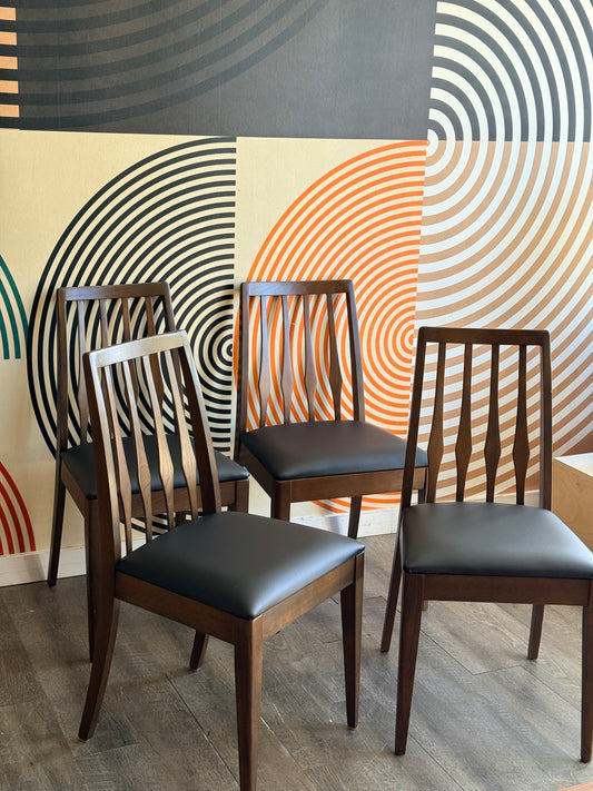 Vintage Walnut Finish Dining Chairs with New Upholstery