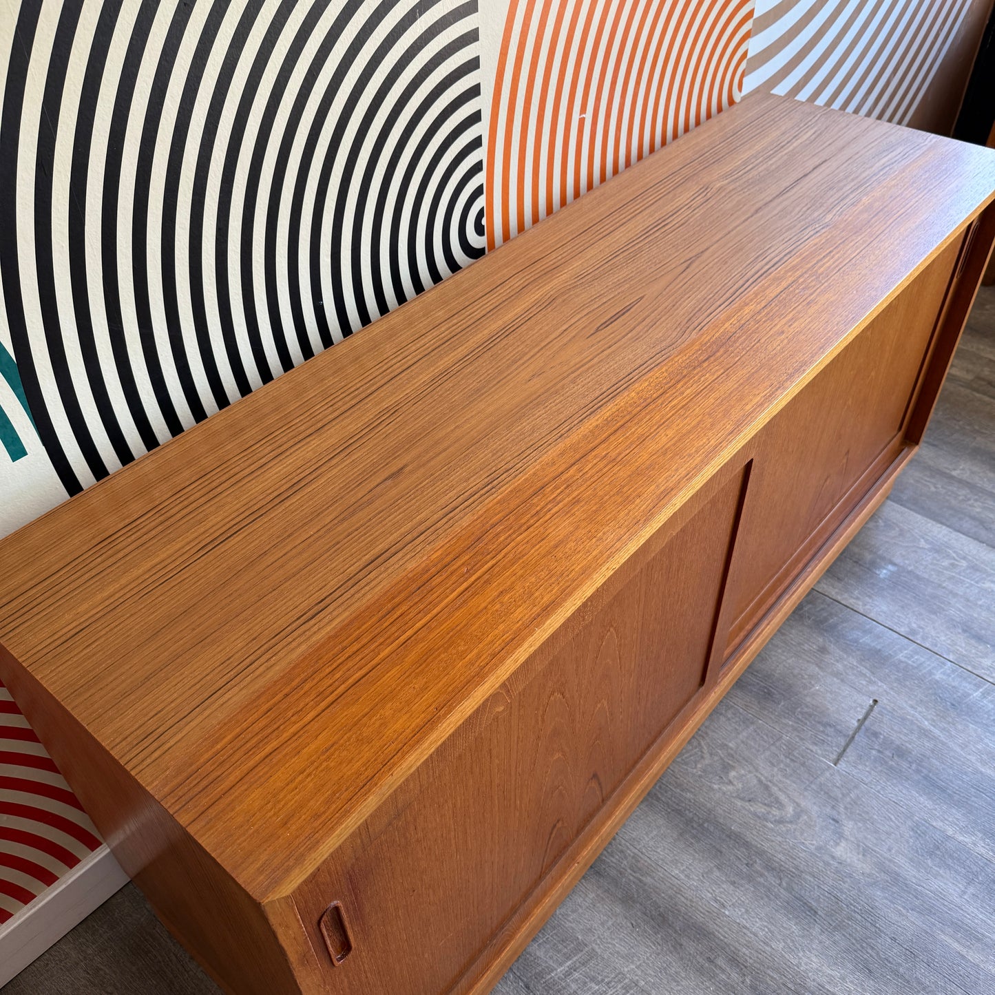 Vintage Danish Teak Sideboard with Sliding Doors by Hundevad
