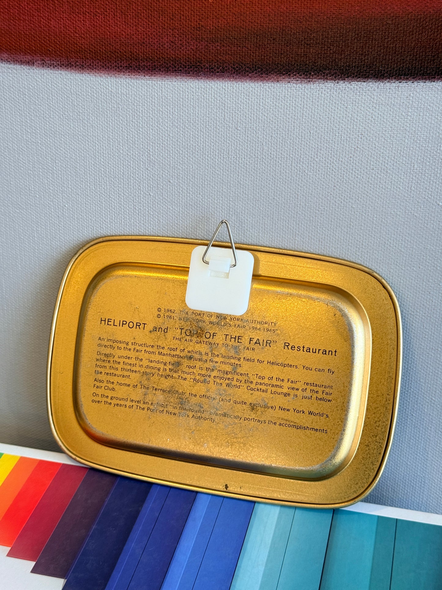 Vintage 1964-65 NY World's Fair Tin Tray: Heliport & Restaurant Illustration