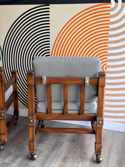 Pair of Vintage Wooden Chairs with Checkered Upholstery