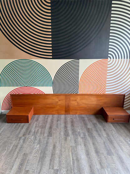 Queen Size Teak Headboard with Floating Nightstands