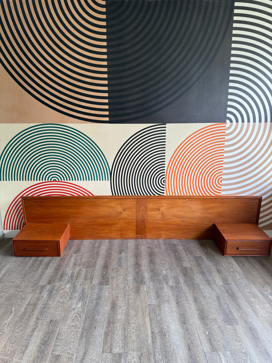 Queen Size Teak Headboard with Floating Nightstands