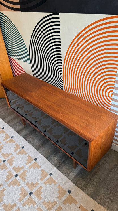 Vintage Walnut Media Cabinet with Smoked Plexiglass Doors