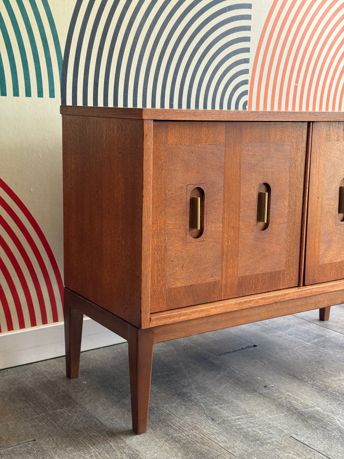 Vintage Cabinet with Brass Handles on Custom Base