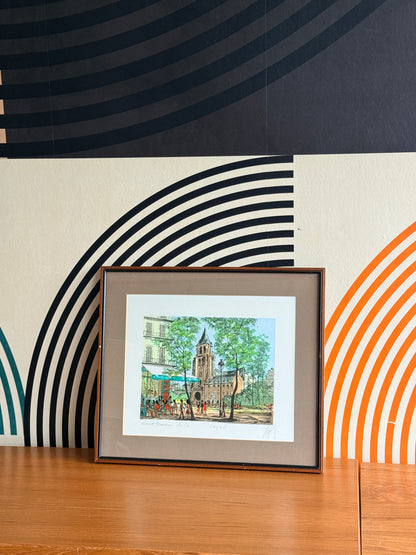 Vintage Original Painting of St. Germain des Pres, Paris