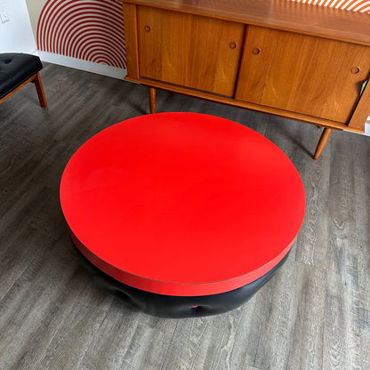 Vintage 1970s Red and Black Coffee Table on Castors