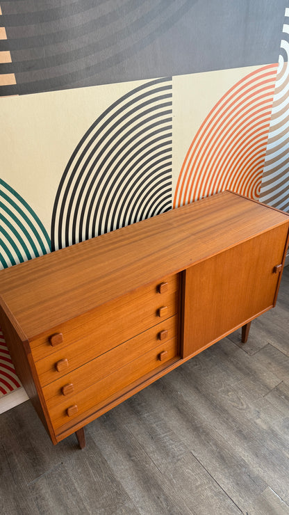 Petite Vintage Teak Sideboard on Custom Base