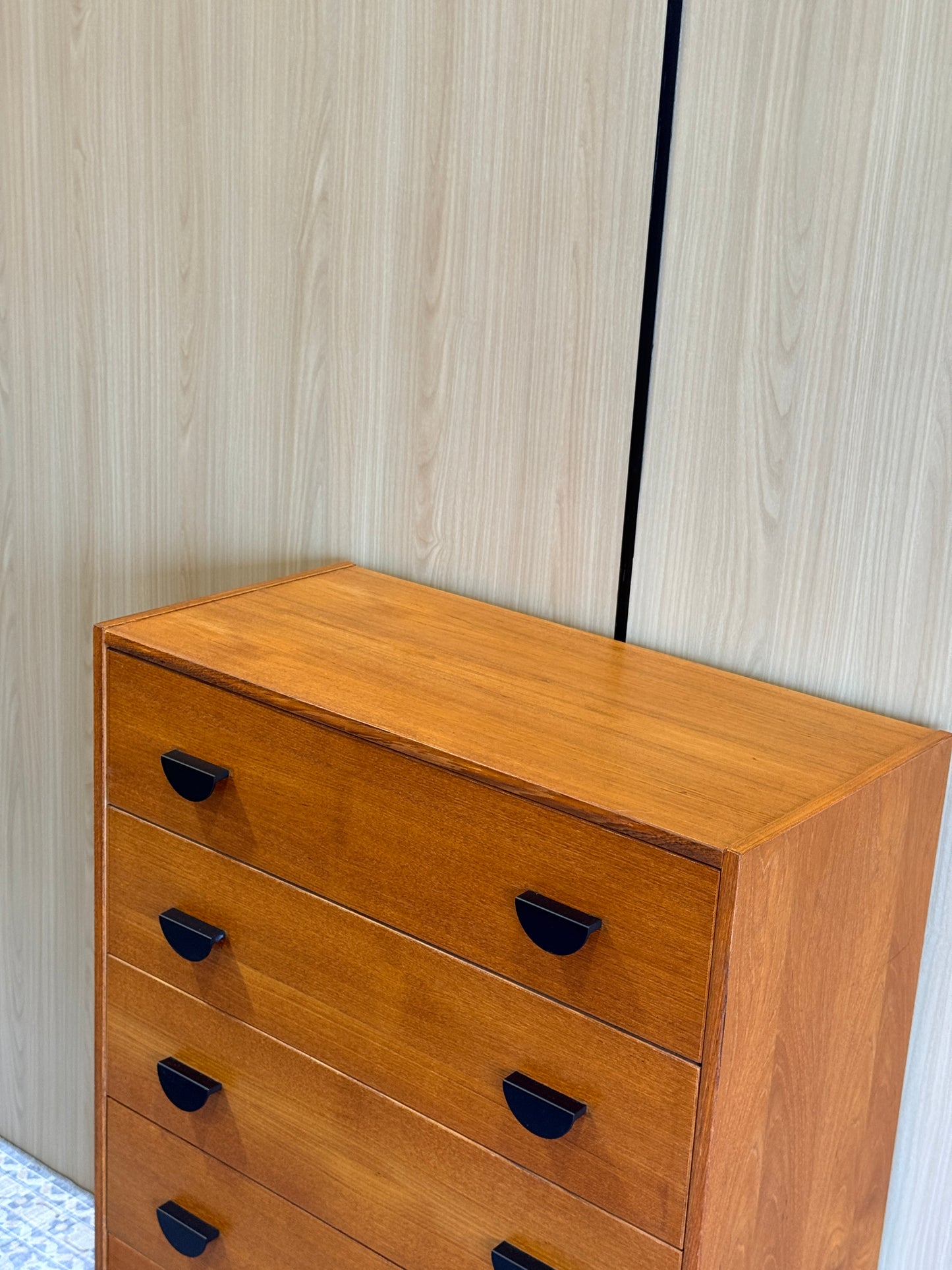 Vintage Teak Tallboy on Metal Legs