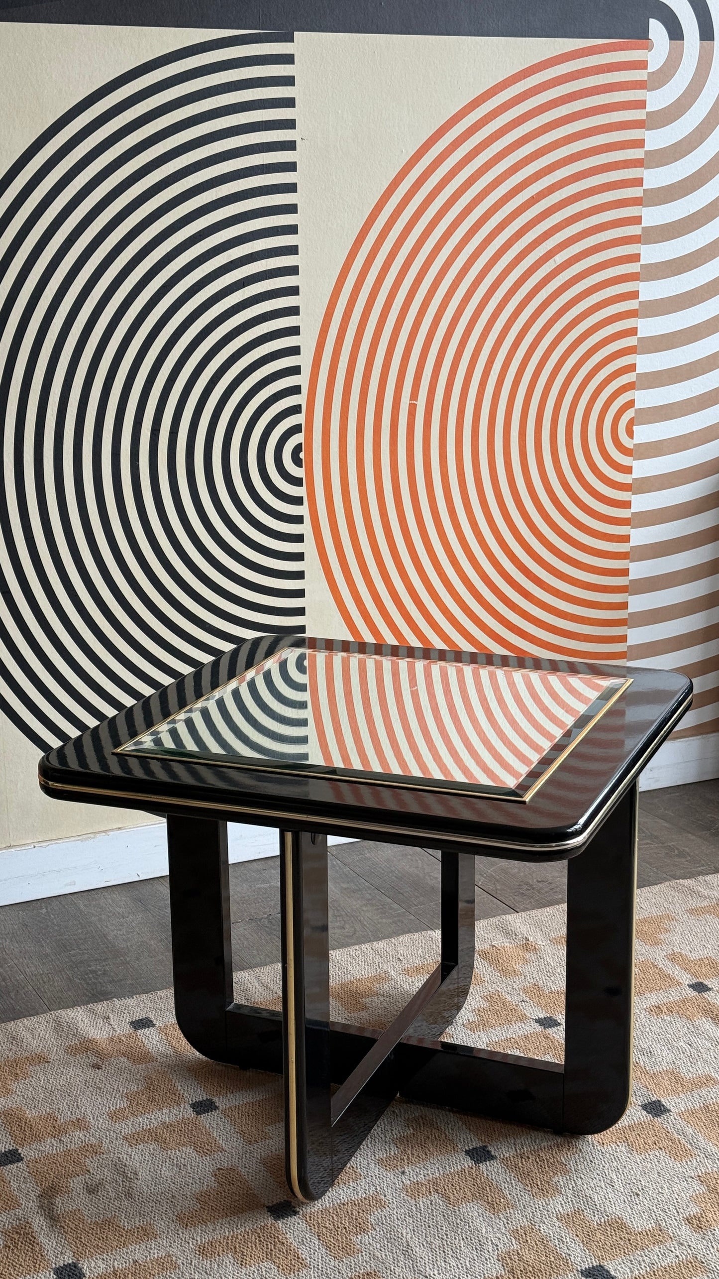 Vintage Black Lacquer & Brass Side Table