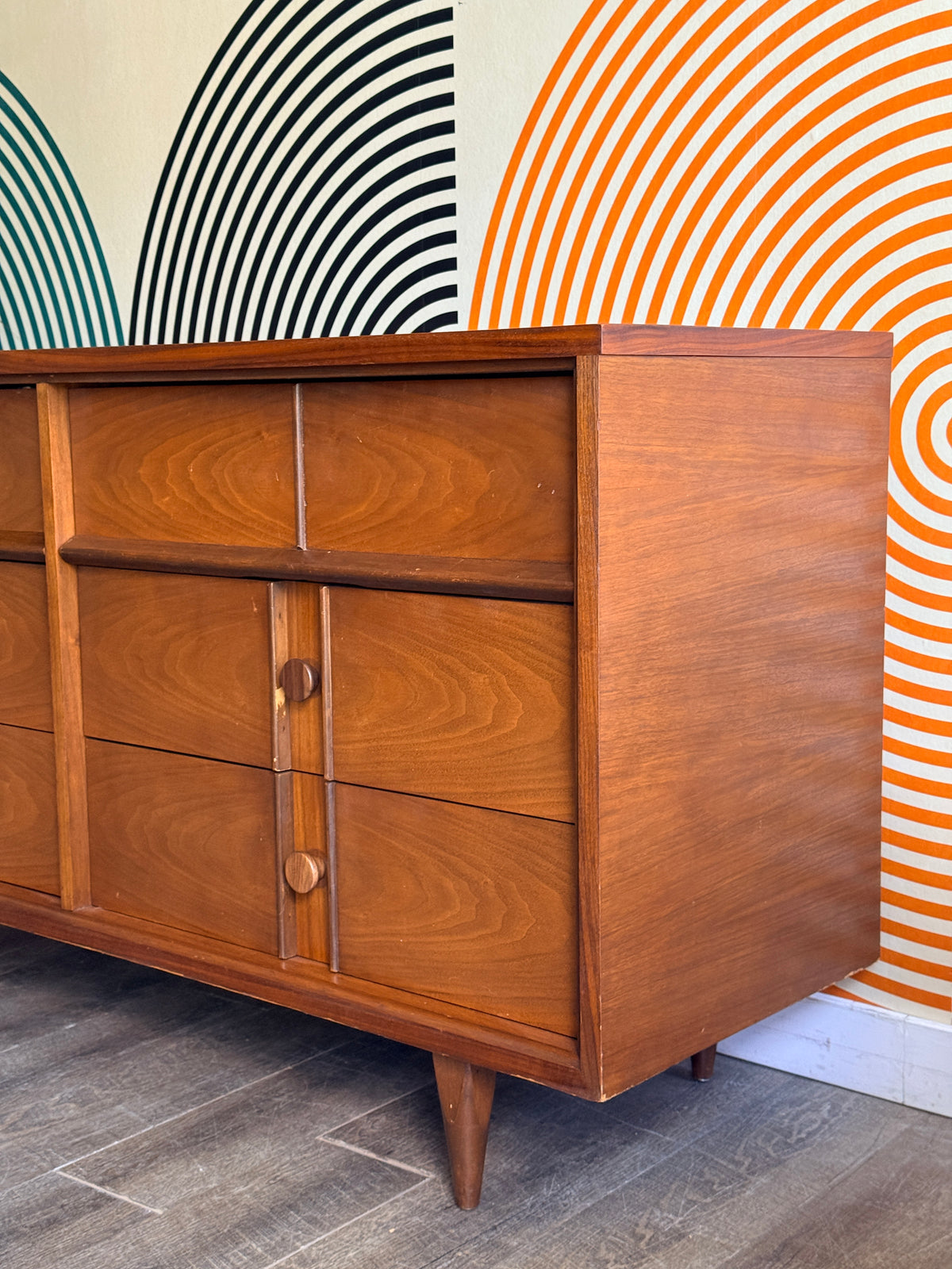 Vintage Walnut 6-Drawer Dresser
