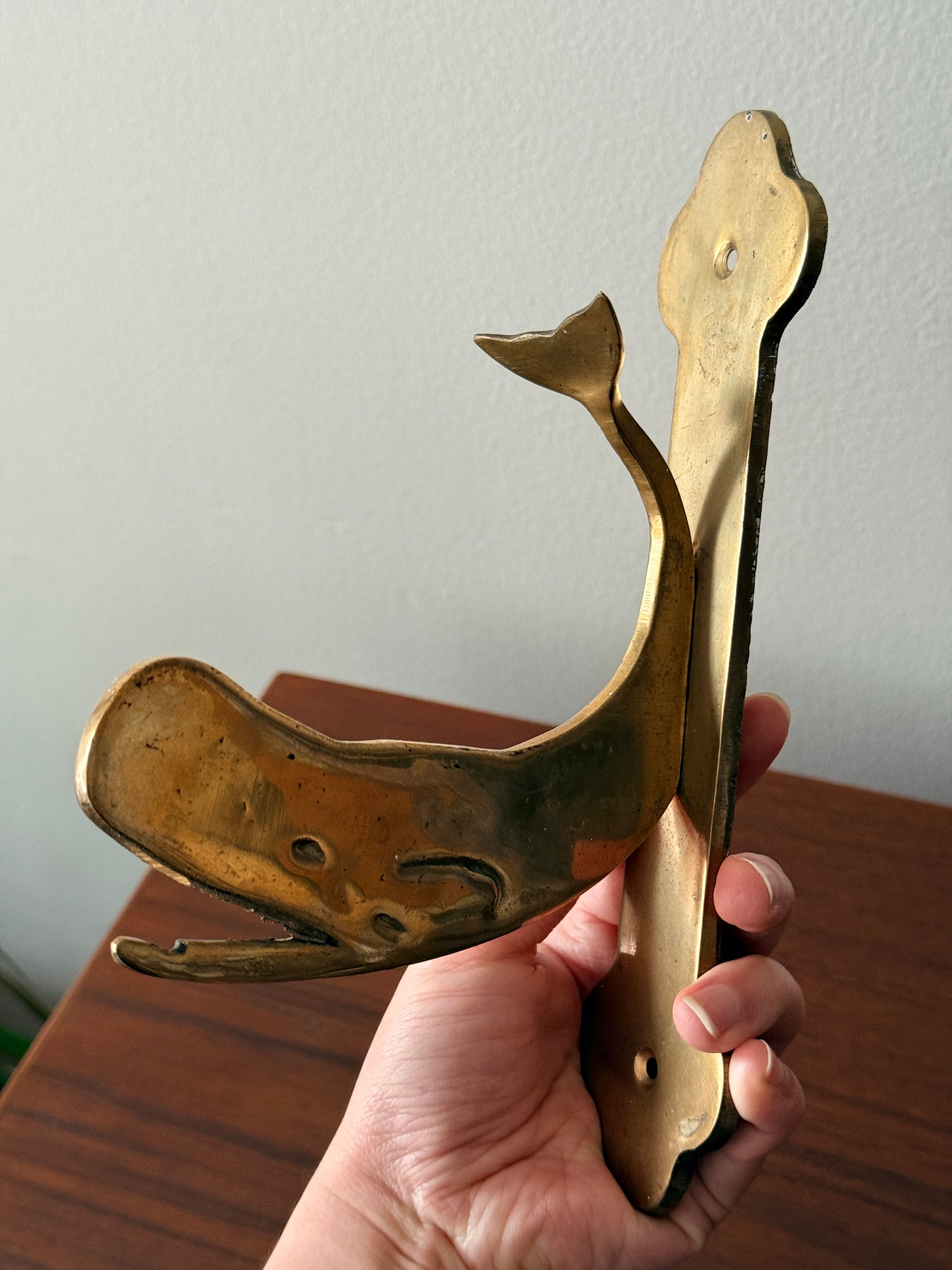 Vintage Brass Whale Coat Hook