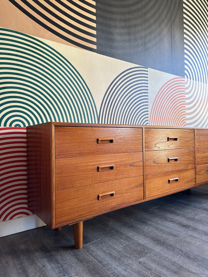 Vintage Teak 9 Drawer Dresser