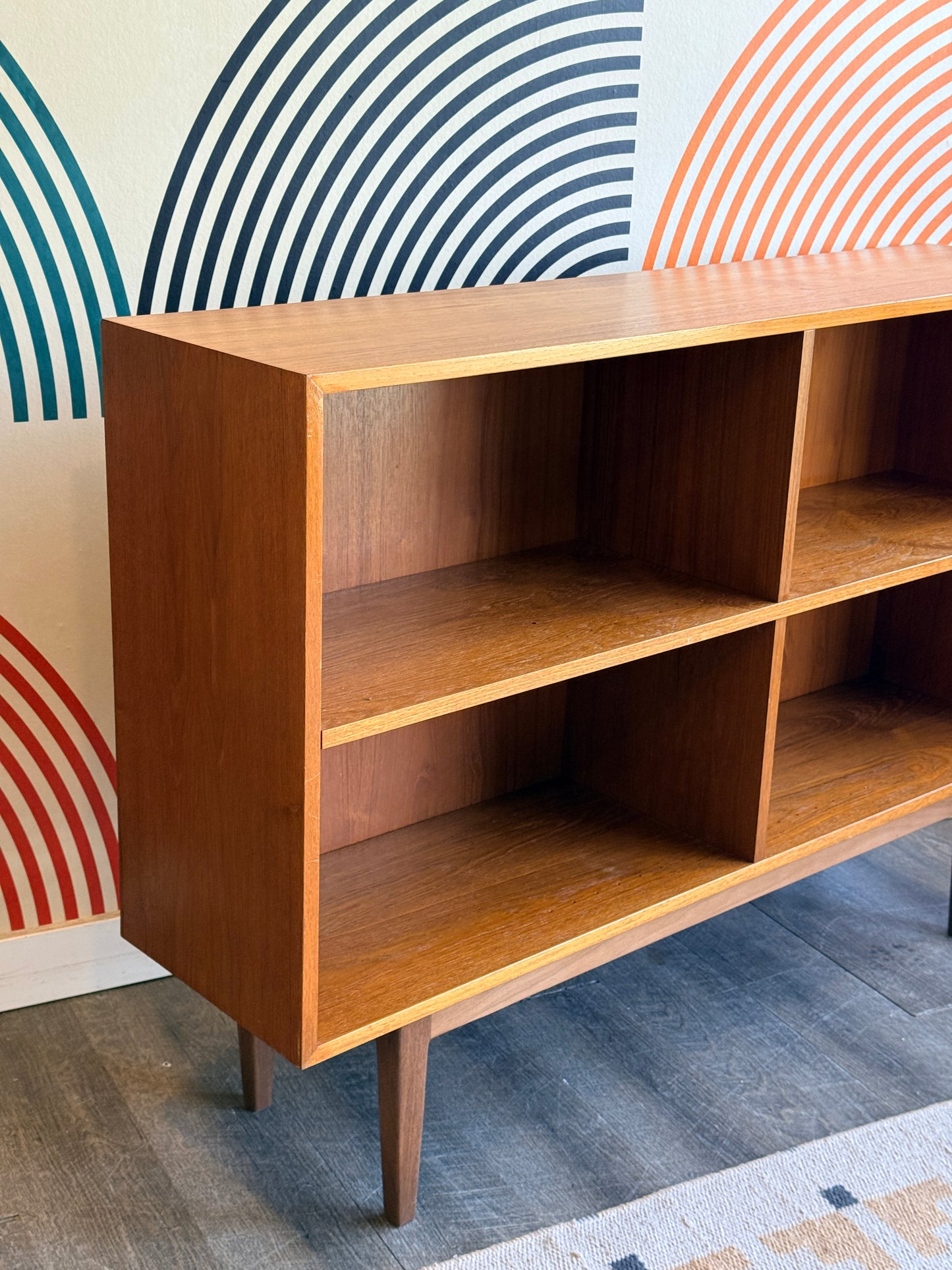 Vintage Teak Bookcase on Solid Walnut Legs