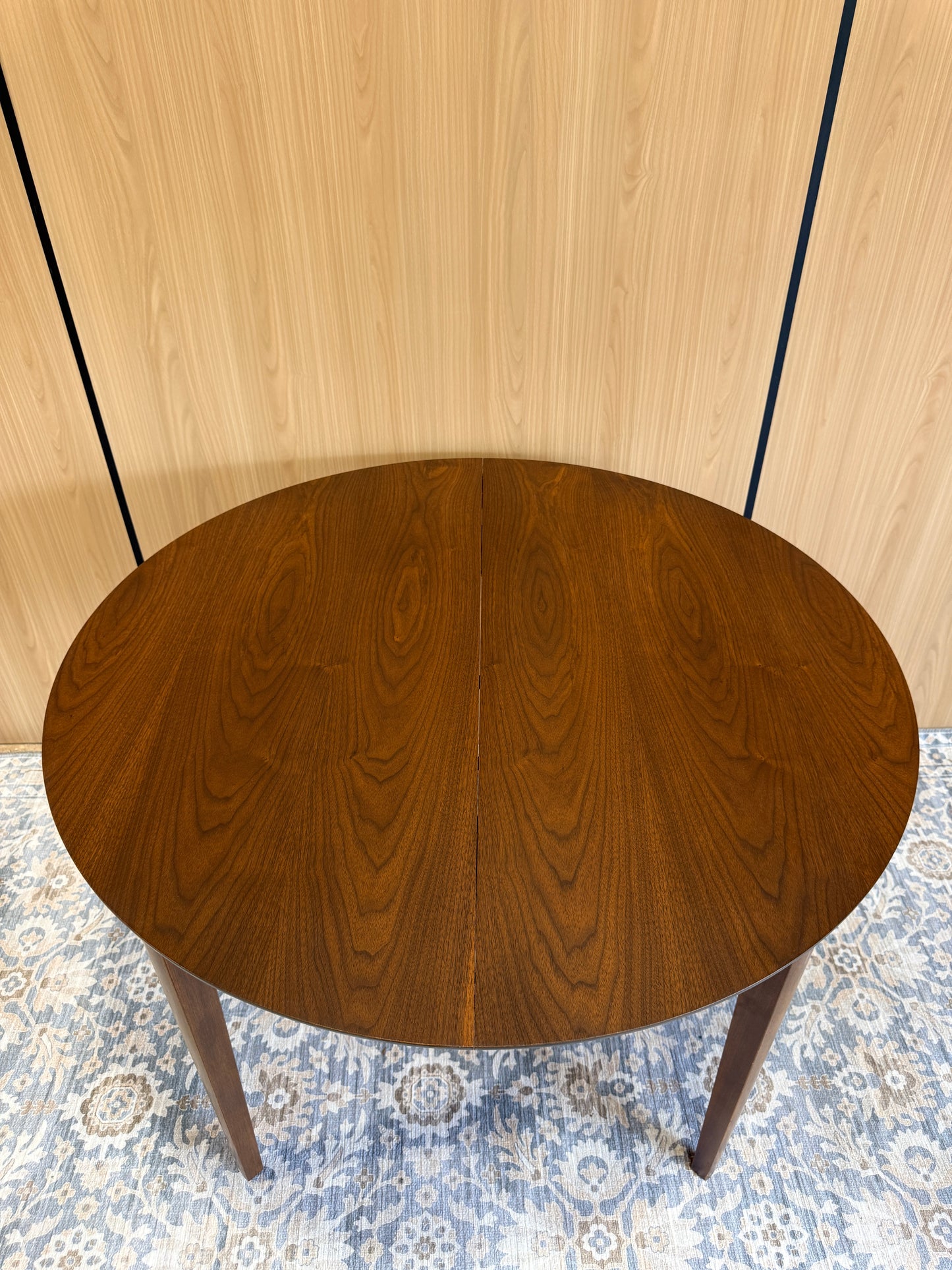 Vintage Round Walnut Dining Table with Two Leaves