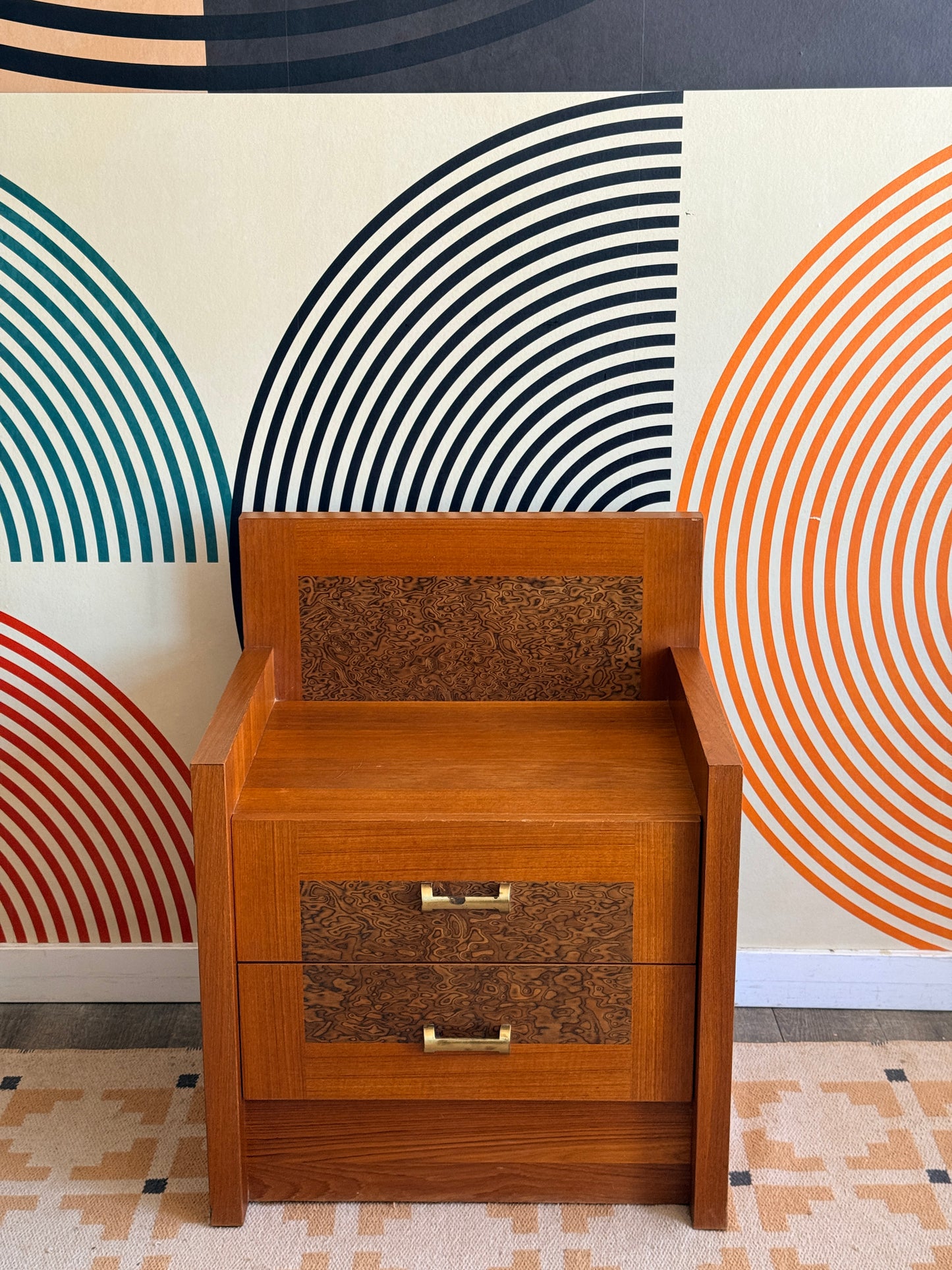 Vintage RS Associates Teak and Burlwood Bench/ Side Cabinet with Drawers