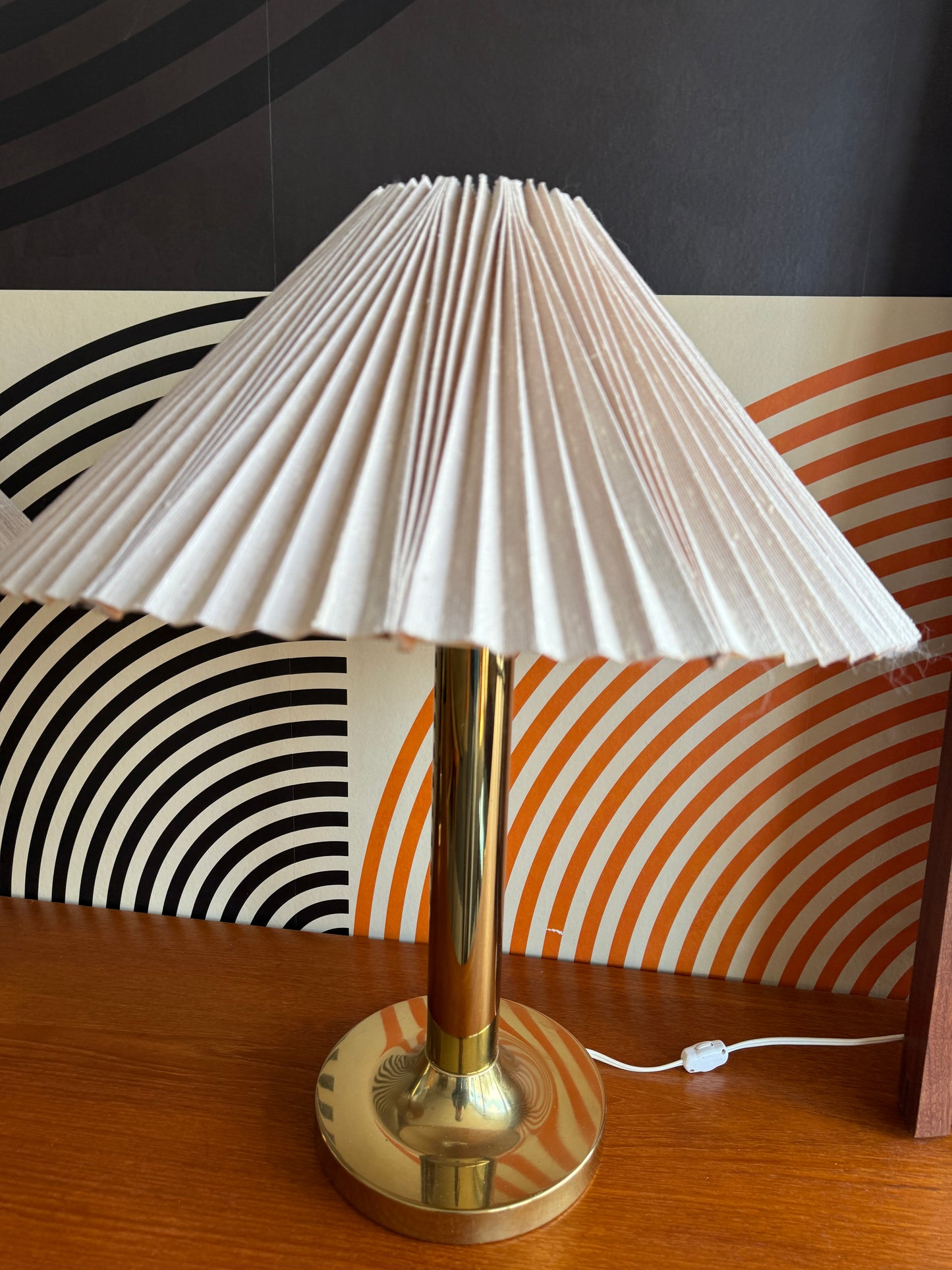 Pair of Vintage Brass Table Lamps with Pleated Shades