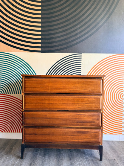 Vintage Walnut 4 Drawer Tallboy Dresser