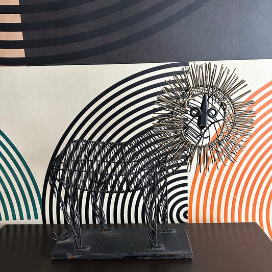 Vintage Brutalist Style Metal Wire Lion Sculpture by Pier One Imports