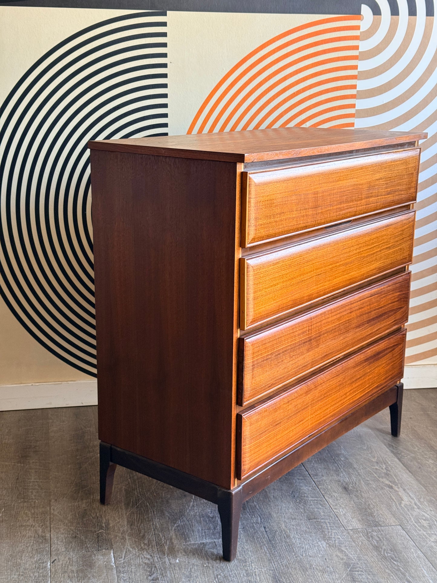 Vintage Walnut 4 Drawer Tallboy Dresser