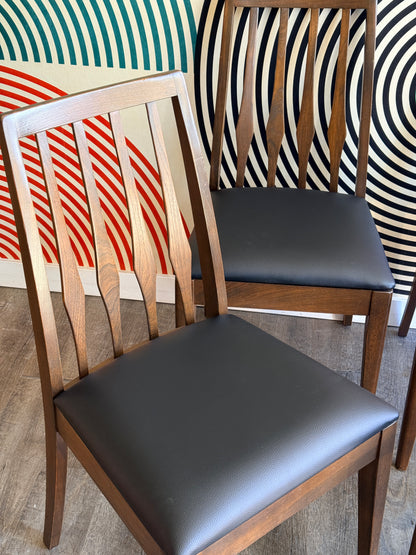 Vintage Walnut Finish Dining Chairs with New Upholstery