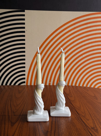 Vintage 1960's Westmoreland Milk Glass Spiral Candle Holders