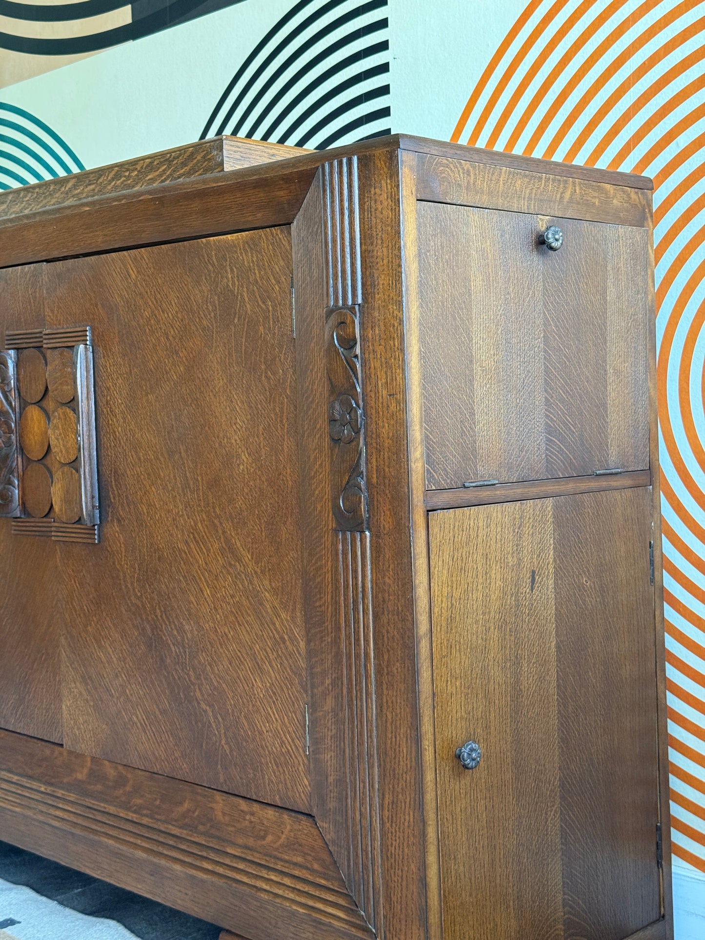 Vintage Oak Dry Bar Cabinet