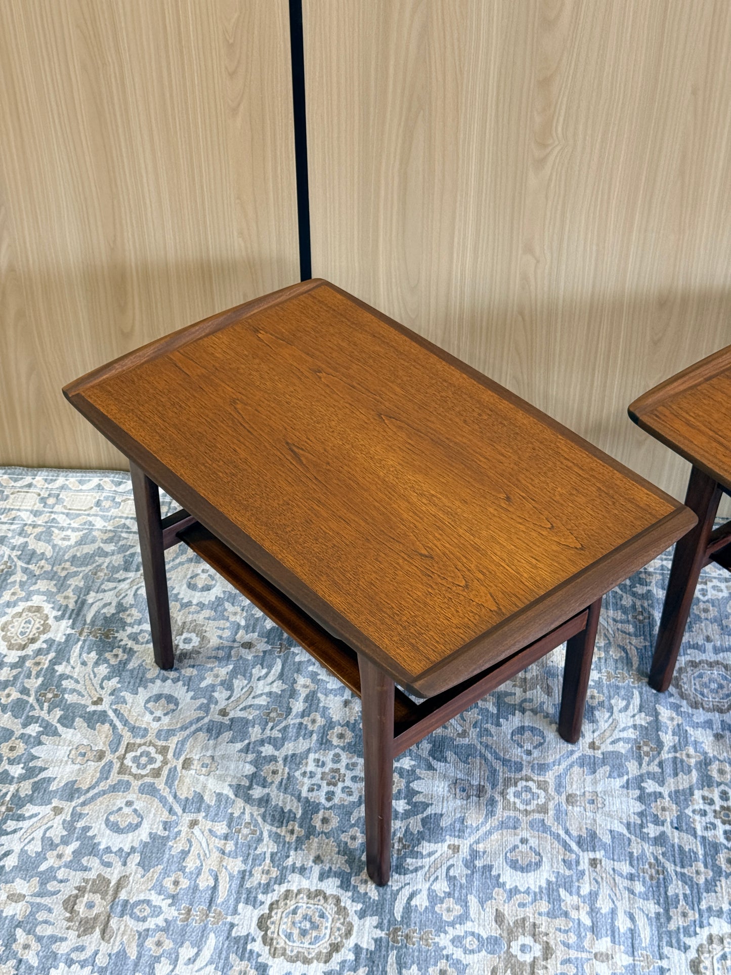 Pair of Vintage Afromosia Teak End Tables with Slatted Undershelf