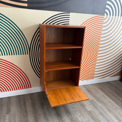 Small Teak Bookcase with a Drop-down Door